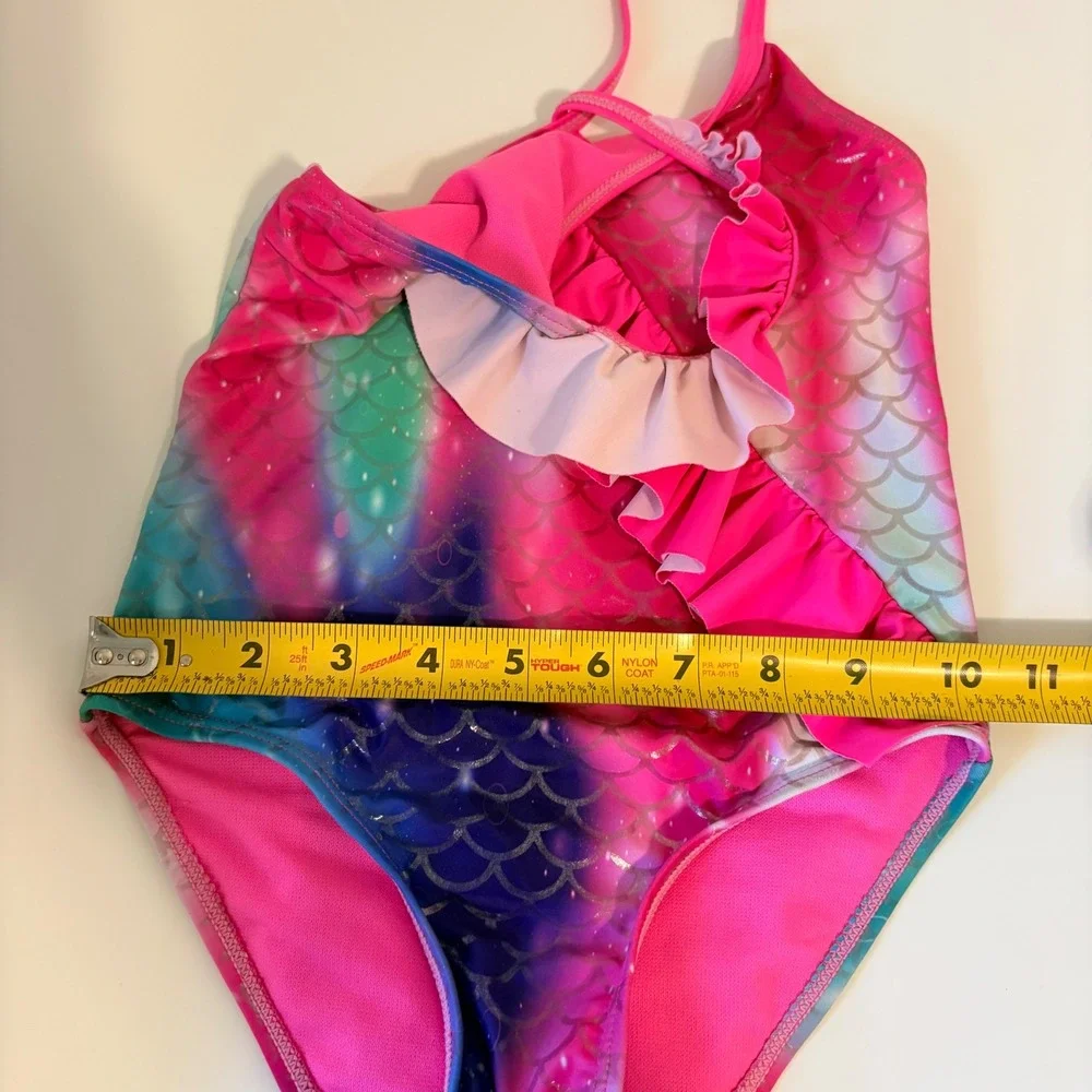 XOXO Swimsuit Mermaid Scale Ruffle One Piece Girls Size XS 4/5 Pink Blue